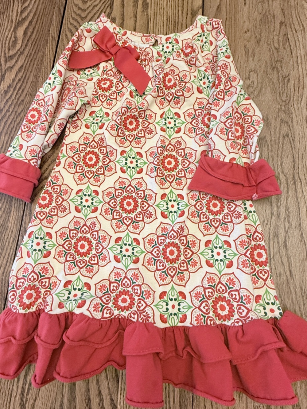Counting Daisies Girls' Red Floral Ruffle Hem Casual Long Sleeve Dress Sz 7 CW